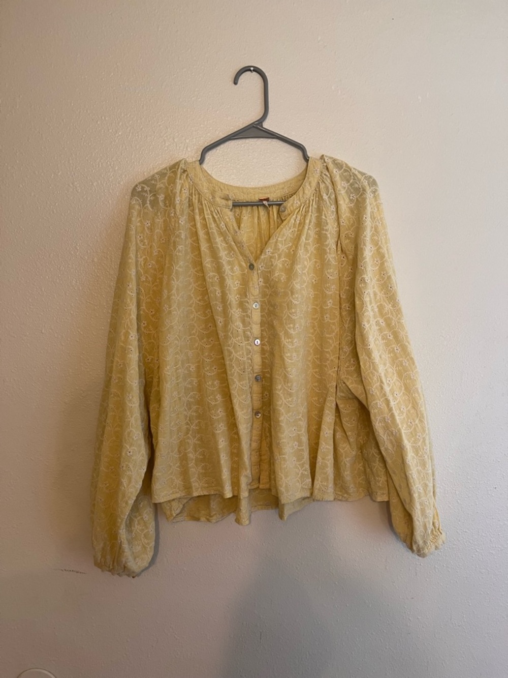 Light Yellow Embroidered Button-Front Women's Blouse